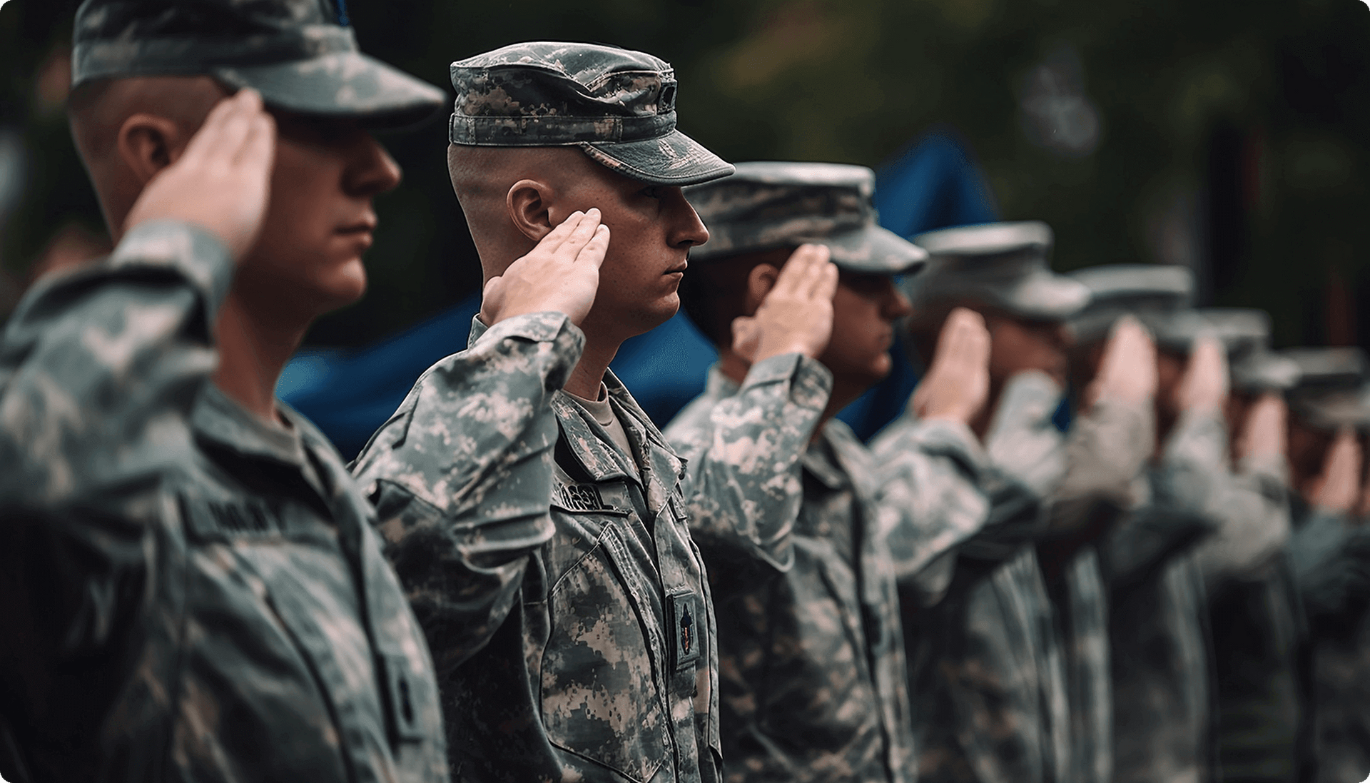 Group army men saluting